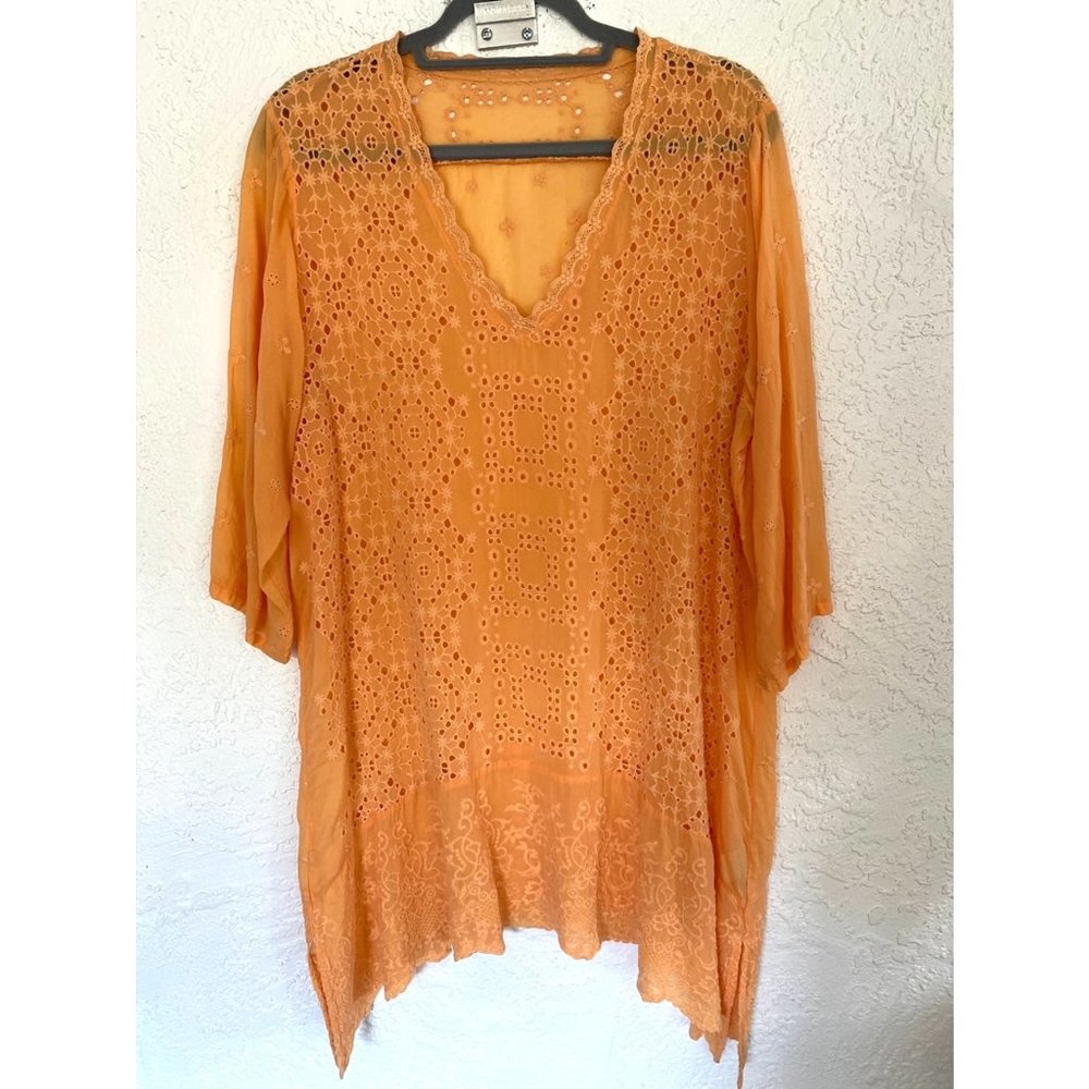 Johnny Was Embroidered 3/4 Sleeve Peach Dress Large